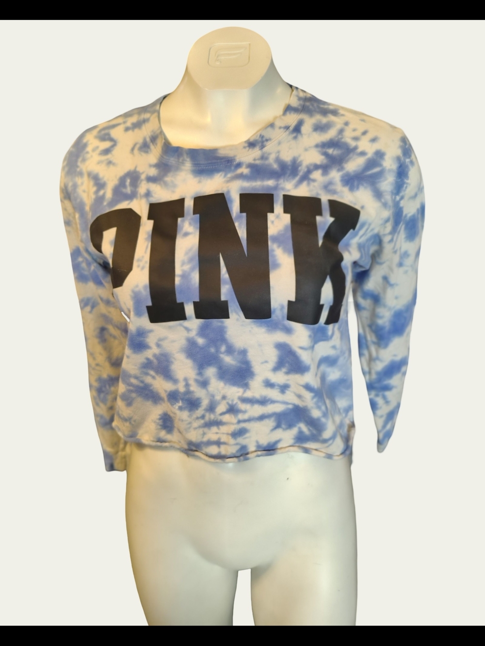 PINK‎ Victoria's Secret Blue Tie-Dye Cropped Shirt with Black Logo
